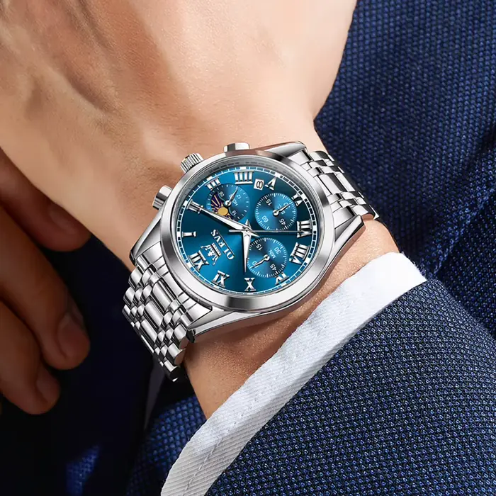 OLEVS luxe Sport homme montre-bracelet Original lumineux Phase de lune chronographe montre pour hommes en acier