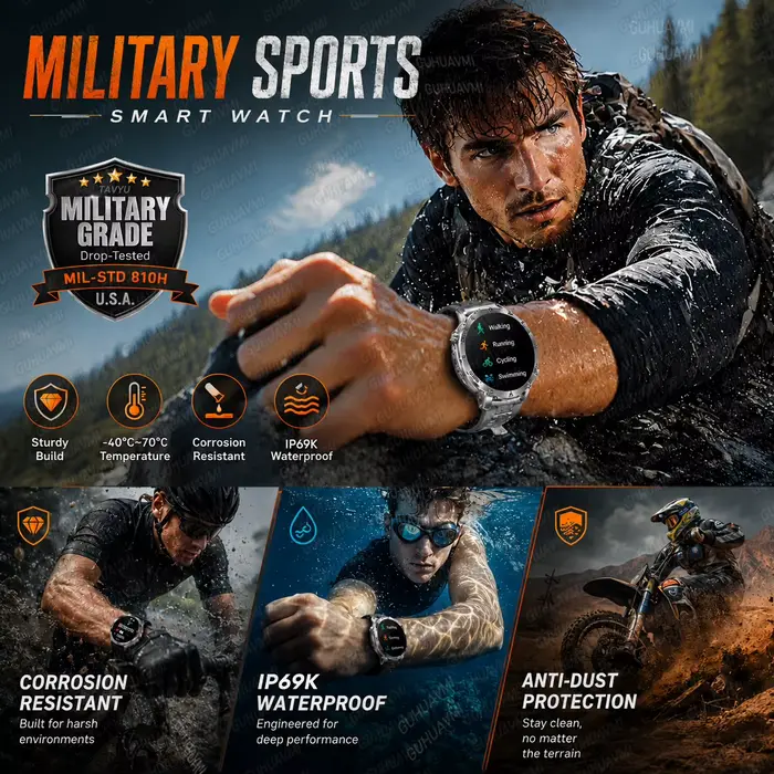 Montre connectée de sport militaire pour hommes
