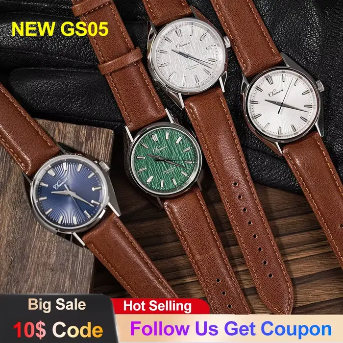 Chameri Nouvelle Montre à Quartz GS05 Mouvement à Seconde Flottante VH31 Montres Vintage 40mm Étanche 50m Verre Saphir Montre-Bracelet Homme