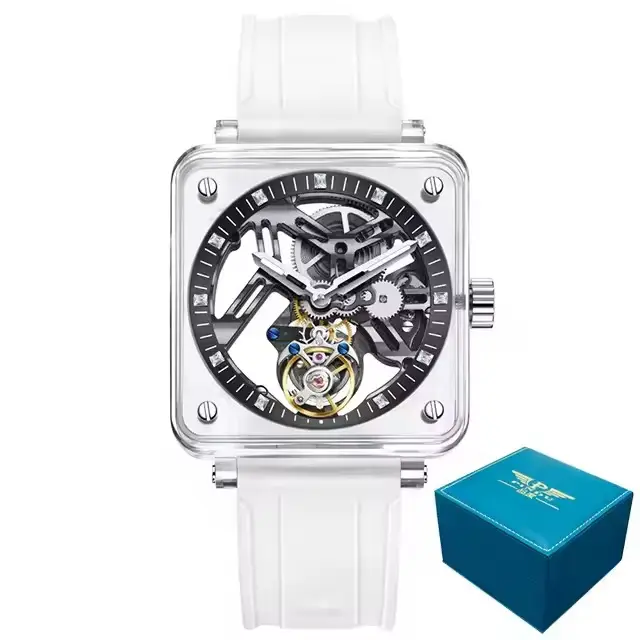 PINDU véritable Tourbillon mouvement saphir miroir hommes montres boîtier Transparent bracelet en ca