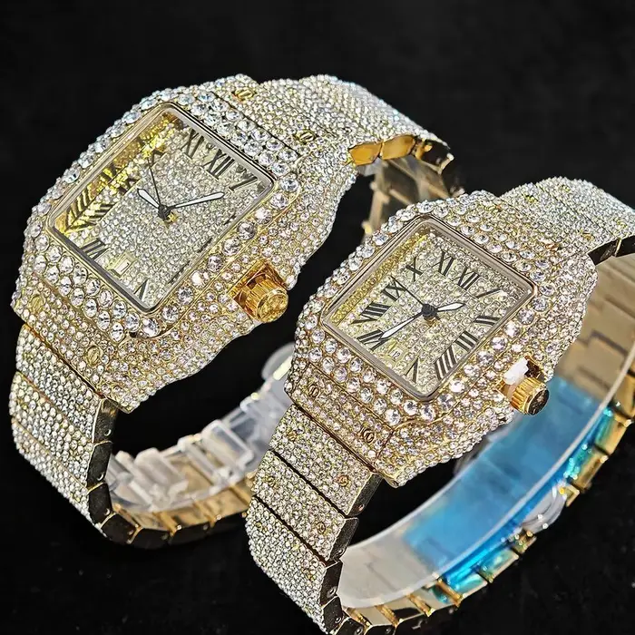 UNIGUET montre de glace de luxe pour hommes femmes mode Hip Hop plein diamant carré Couple montre-bracelet cadeau 2026 Hor vente