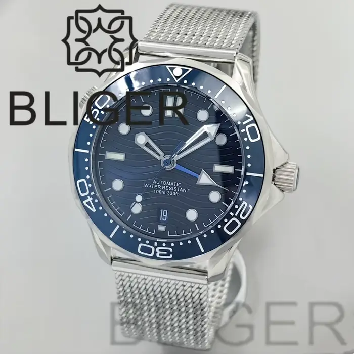 Montre BLIGER 41MM Plongeur Automatique Acier Inoxydable Lunette Céramique Bleu Cadran Occasions Spéciales Aventuriers