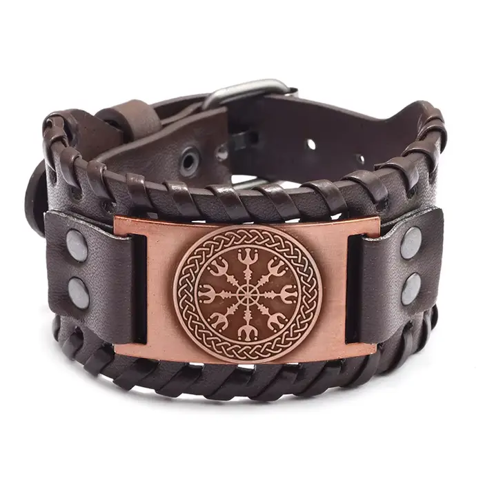 Nouveau rétro large cuir nordique Rune d'Odi Bracelet hommes Bracelet celtique Viking bijoux Bracele