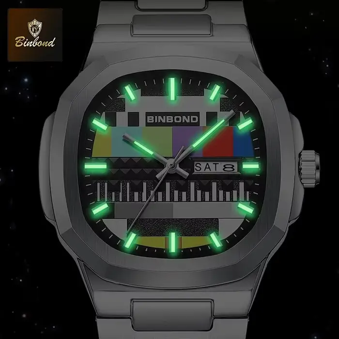 BINBOND Creative TV cadran hommes montres nouvelle mode Original rétro Design lumineux Quartz montre-bracelet pour homme avec calendrier semaine