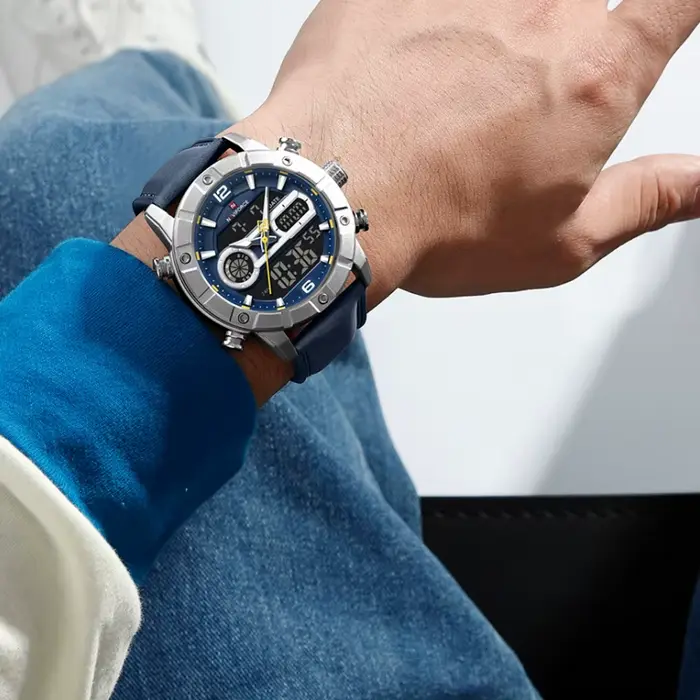 NAVIFORCE NF9263 montre pour hommes bracelet en cuir véritable chronographe alarme étanche affichage lumineux