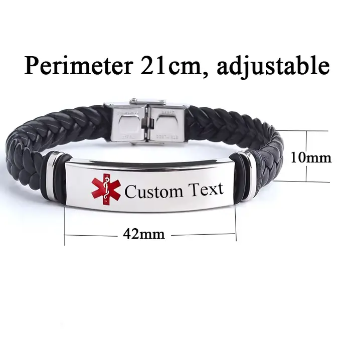 Bracelets en cuir tissé avec texte personnalisé SOS