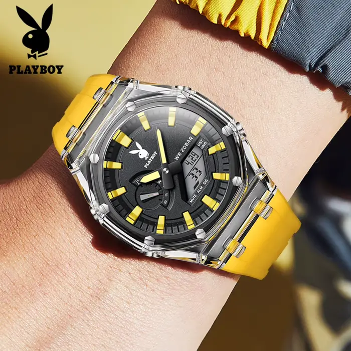 Montre de luxe PLAYBOY homme bracelet caoutchouc résistante à l'eau analogique-digital occassions spéciales