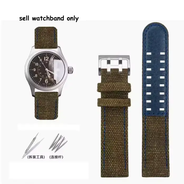 Bracelet de montre en toile pour Hamilton kaki/aviation/camp sports de plein air nylon + bracelet en