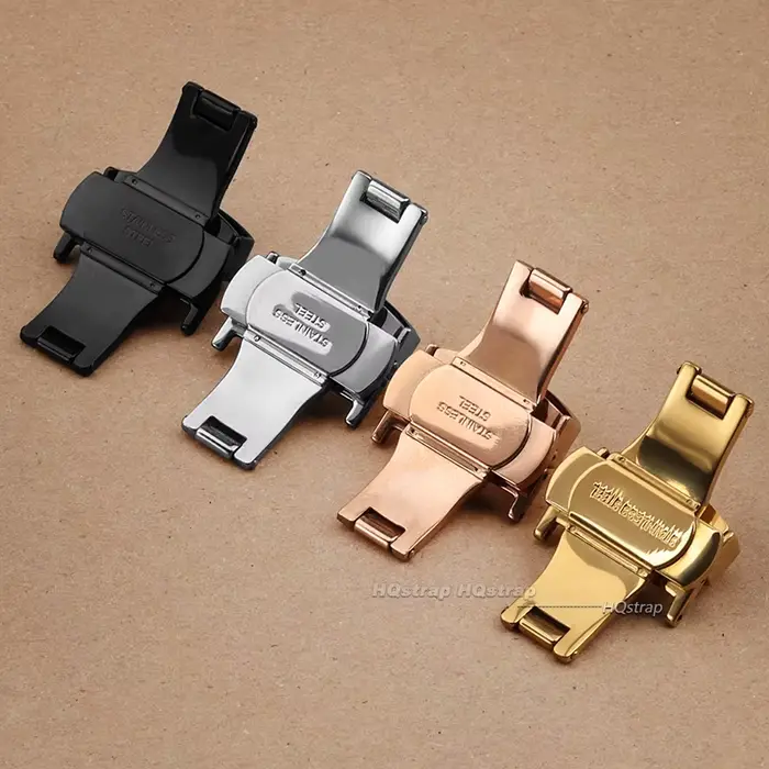 Fermoir papillon en acier inoxydable double clic pour bracelet de montre personnalisé en différentes tailles et couleurs pour femmes et hommes occasions spéciales