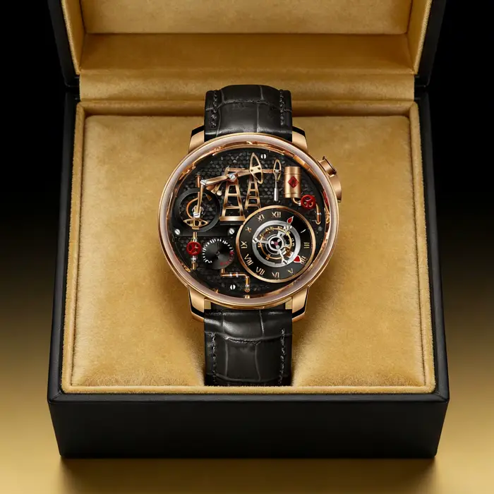 Montre PINDU à Quartz avec Pompe à Huile, Boîtier en Acier Inoxydable, Bracelet en Cuir, Étanche, Affichage Chiffre Romains, Occasions Spéciales pour Homme