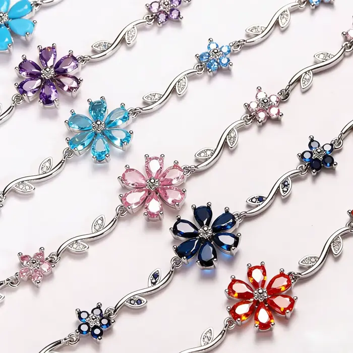 Nouveau bracelet floral en pierre turquoise multicolore avec CZ