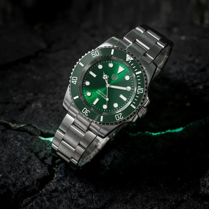 Watchdives WD1680Q V2 cadran vert montres à Quartz VH31 balayage deuxième mouvement saphir 200M étanche montre-bracelet en acier inoxydable