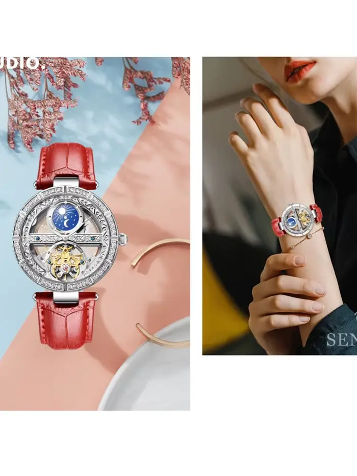 Women Automatic Mechanical Watch Top Brand Luxury Leather Waterproof Watches Ladies Skeleton Tourbillon Clock reloj