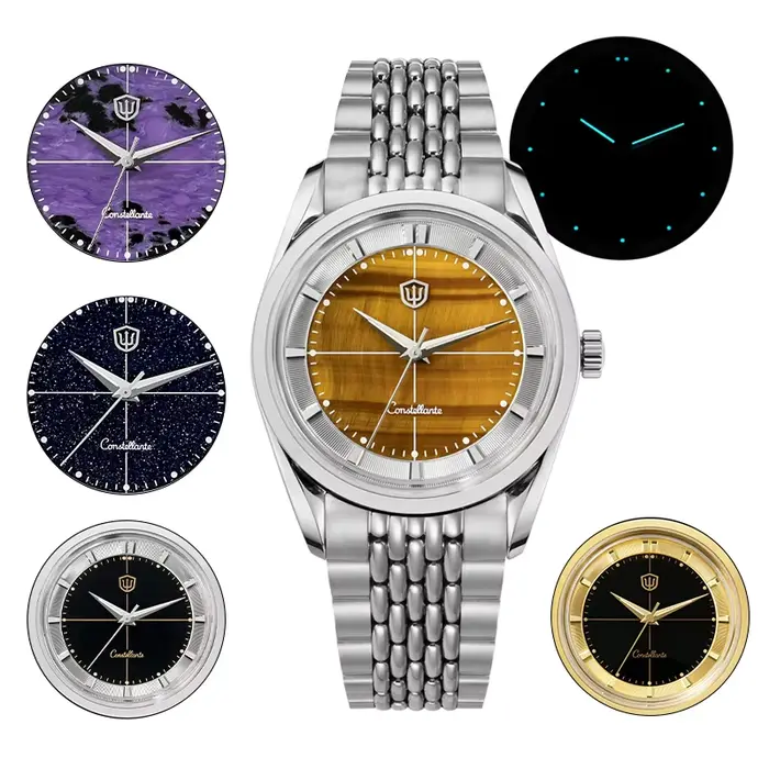 Montre homme Watchdives WD1954 avec cadran en pierre d'oeil de tigre édition limitée résistante à l'eau pour homme quartz acier inoxydable occasionnels plongeurs et explorateurs