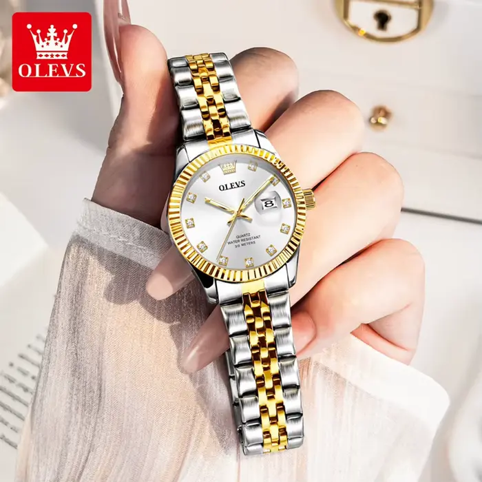Montre pour femmes OLEVS 3705 haute dureté miroir diamant échelle luxe quartz résistante à l'eau bracelet en acier inoxydable pour diverses occasions