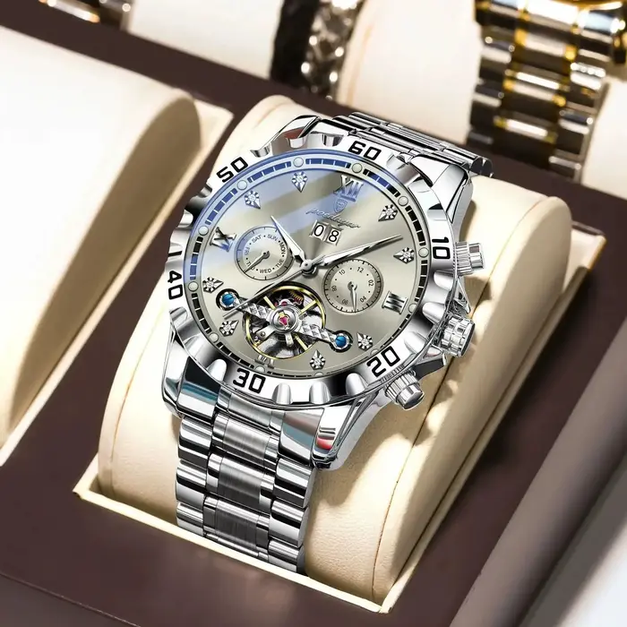 POEDAGAR haut de gamme hommes montre automatique Date semaine homme montre-bracelet creux Tourbillon mécanique en acier