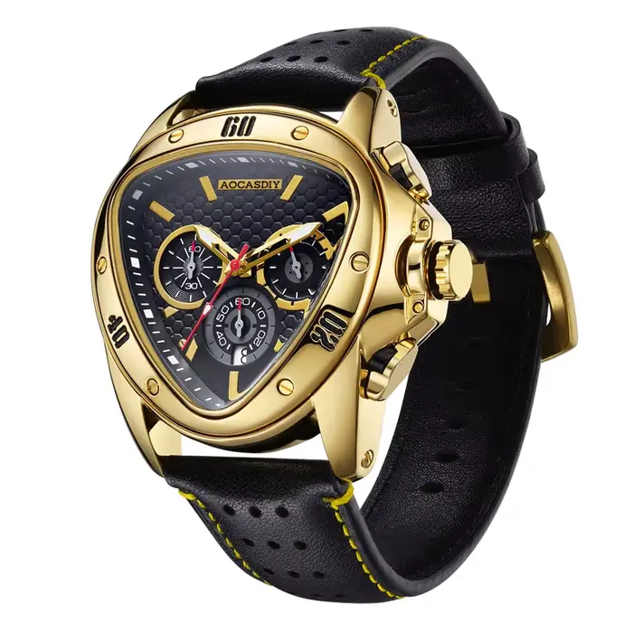 Nouvelle montre hommes haute gamme ZBJP triangle résistante à l'eau avec bracelet en cuir pour homme occassions spéciales quartz audacieux