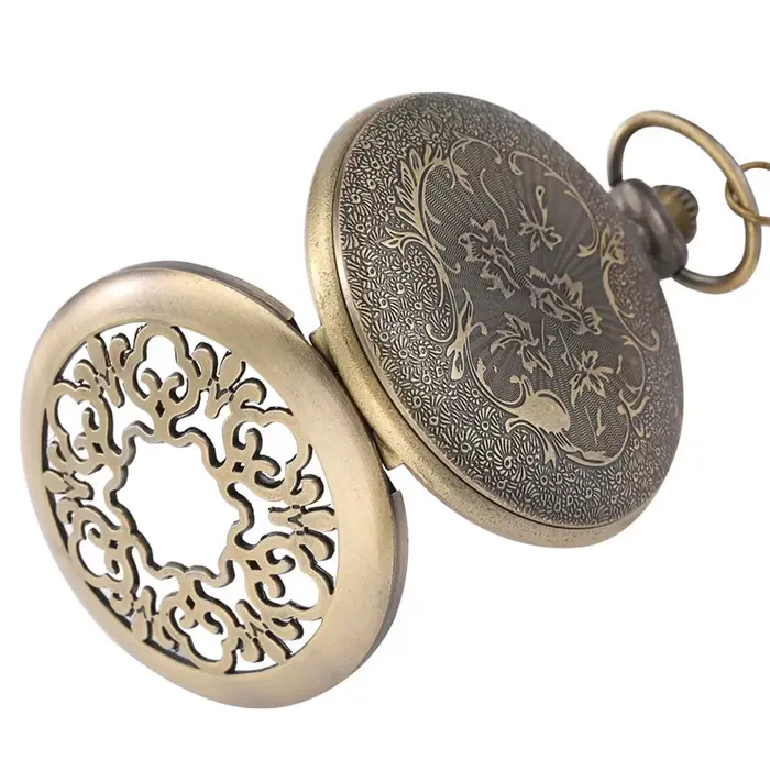 Montre de poche en alliage à fleurs creuses avec mouvement quartz pour hommes et femmes occasions spéciales