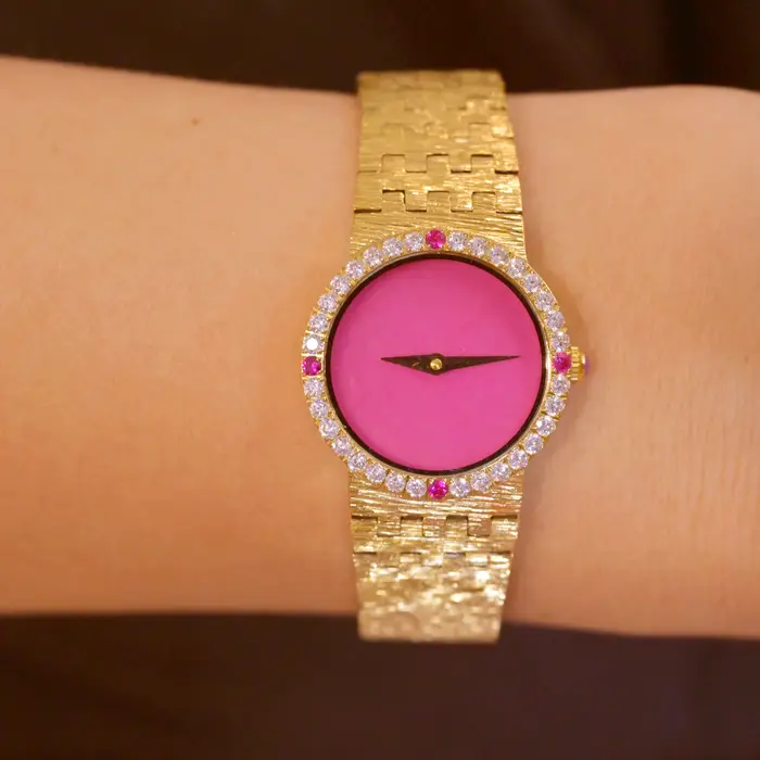 Montre en jadéite rouge pour femme, diamant médiéval, vintage, rétro, luxe, indépendant, haute quart