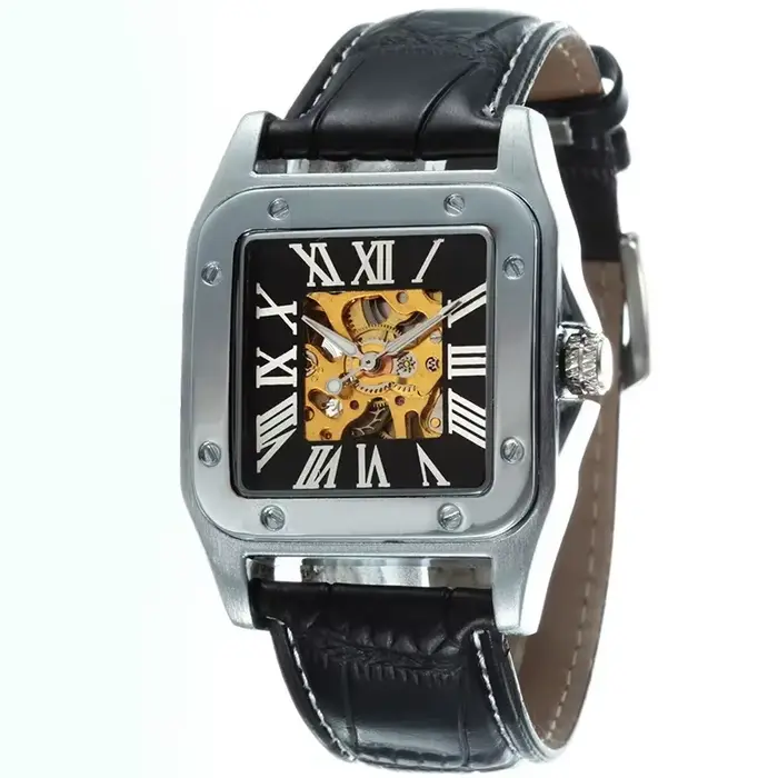 Montre mécanique automatique pour hommes, horloge carrée rectangulaire Orologio squelette chiffres r