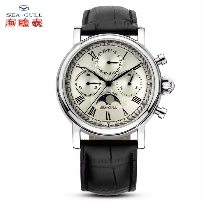 Seagull Master Series montre mécanique manuelle de luxe Phase de lune chronographe calendrier complet montre-bracelet 41mm saphir M199s