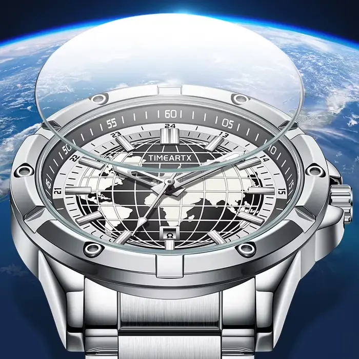 Montre pour homme avec cadran carte du monde