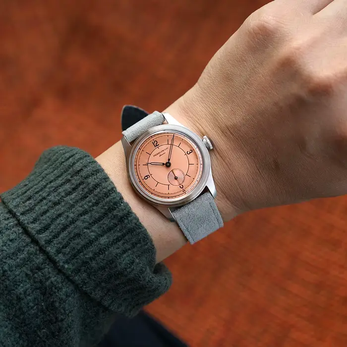Pierre Paulin saumon cadran montre 50m peau plongeur montre Vintage petites secondes mécanique montre à main 38mm Reloj Hombre métal