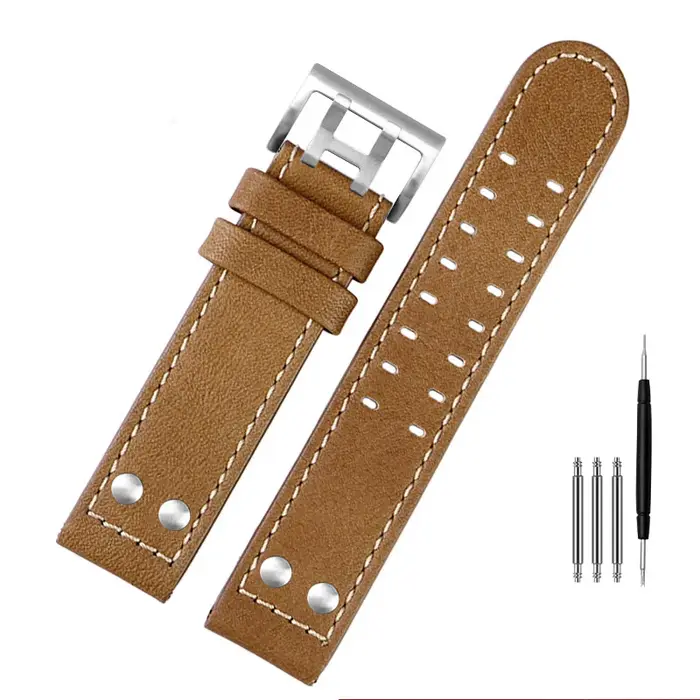 Bracelet de montre en cuir véritable pour homme