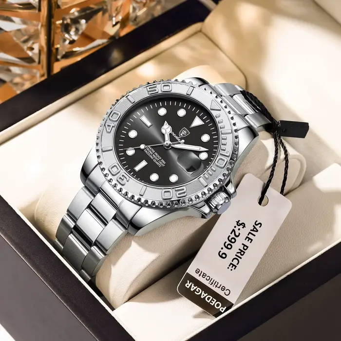 POEDAGAR haut de gamme homme montre étanche lumineux Date hommes montre en acier inoxydable mâle hor