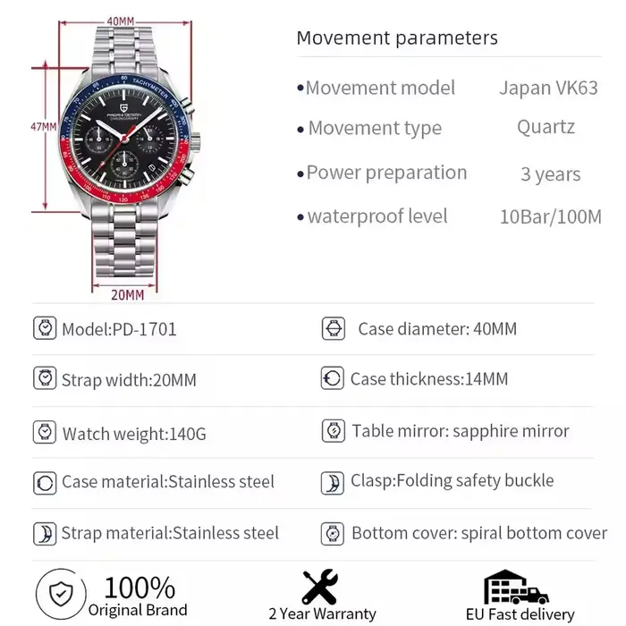 Montre de sport PAGANI DESIGN 2026 avec lunette saphir