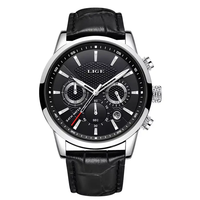 LIGE-Montre à quartz en cuir étanche pour homme, horloge de sport masculine, chronographe de date, a
