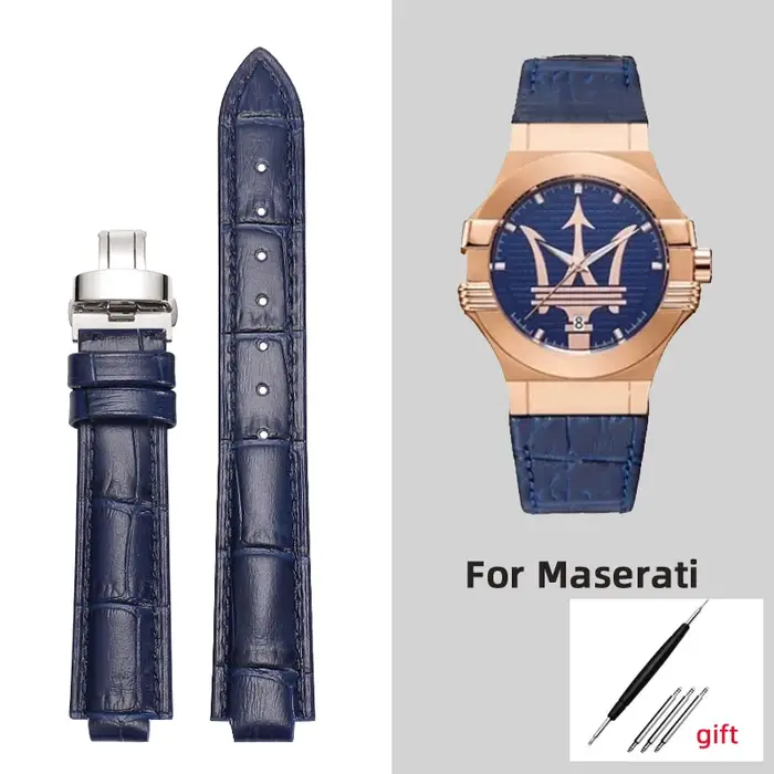 21-12mm 24-18mm bracelet bleu pour Maserati cuir de vachette