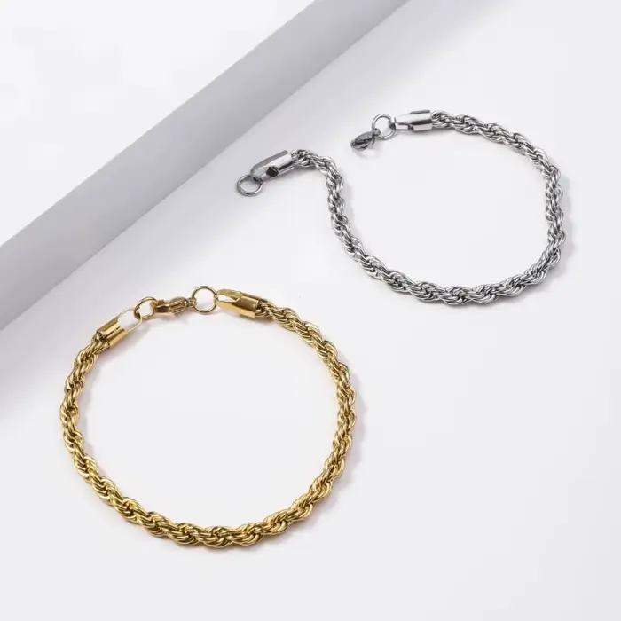 Bracelet chaîne en acier inoxydable de 4MM pour hommes et femmes