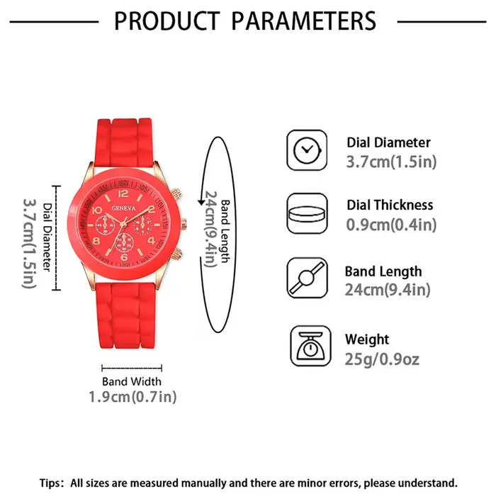 Montre à quartz en silicone rouge pour femme