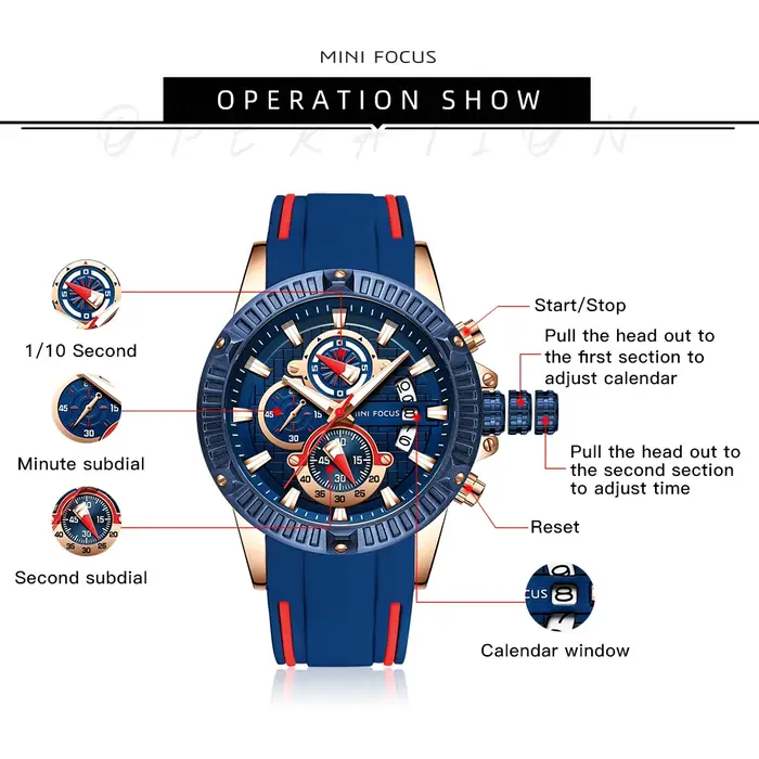 Bouton chronographe lumineux montre homme sport MINIFOCUS occasionnels pour hommes quartz resistant a l'eau