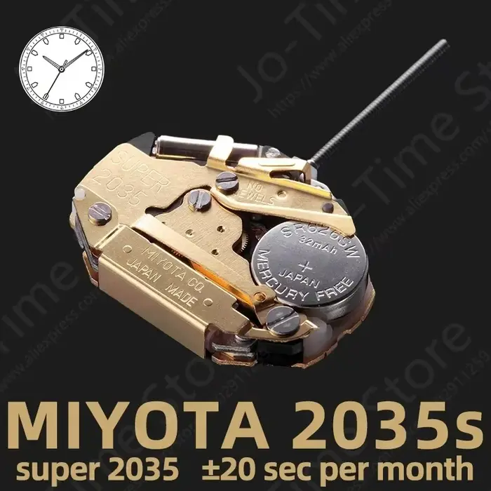 Miyota Super 2035 Mouvement à quartz japonais Montre à trois aiguilles dorée 2035 - Engrenages métalliques durables Meilleur rendement des coûts