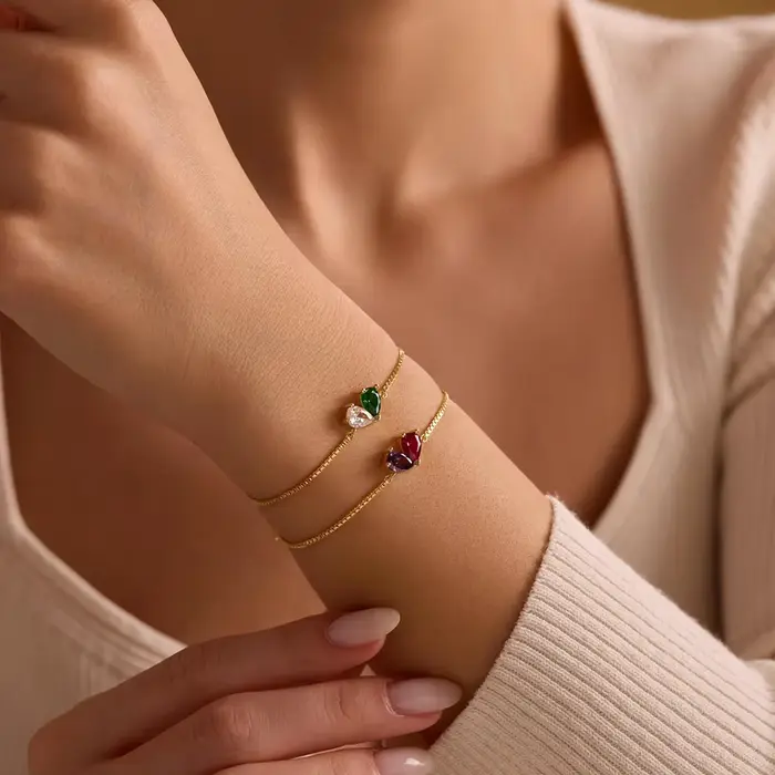 Bracelet personnalisé en pierre de naissance en forme de cœur