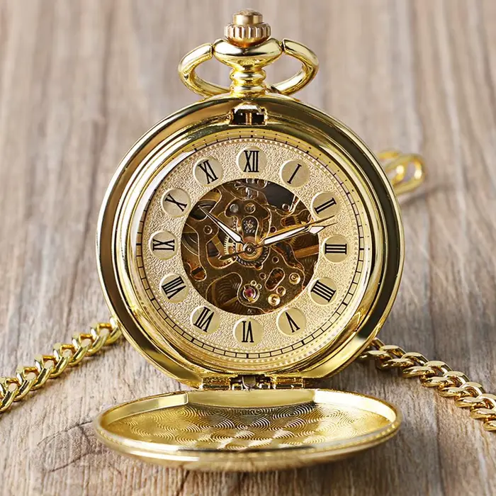 Montre à gousset — Montre de poche squelette lisse couleur or