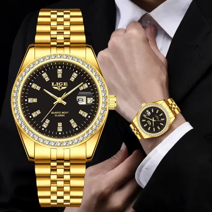 LIGE homme montre nouvelle mode Sport étanche Simple doré hommes montres Quartz horloge inoxydable Stap