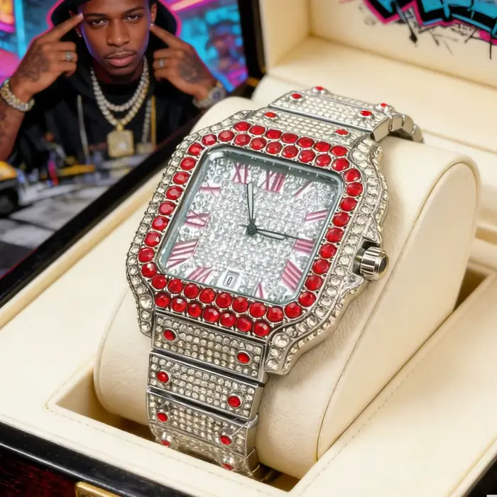 Montre de luxe pour homme entièrement sertie de diamants