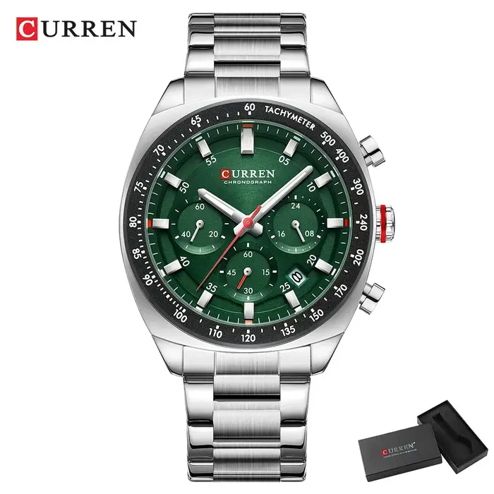 Nouvelle Montre Curren 8497 Chronographe Homme Bracelet Acier Inoxydable Aiguilles Lumineuses Date Étanche Quartz Occasions Spéciales Casual Fashion