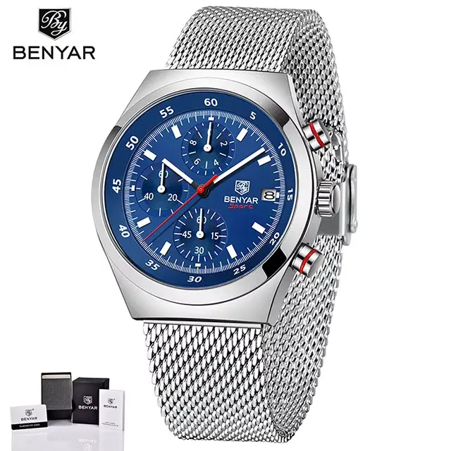 BENYAR nouveaux hommes montre 42mm montre à Quartz haut de gamme multi fonctionnel chronographe auto