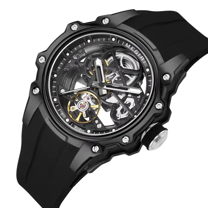 Montre mécanique automatique Daniel Gorman MEGIR 2243 cadran squelette sportive avec bracelet en silicone pour homme occasions spéciales