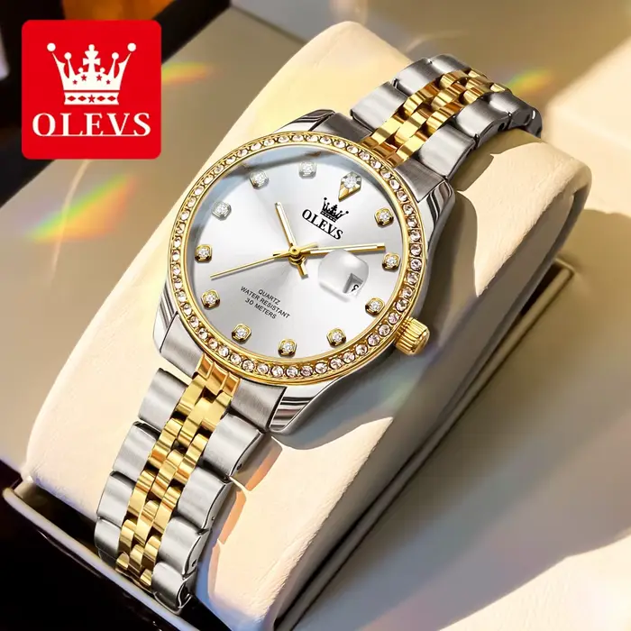 OLEVS-Montre à quartz en acier inoxydable pour femme, montres provoqué pour femme, étanche, élégante