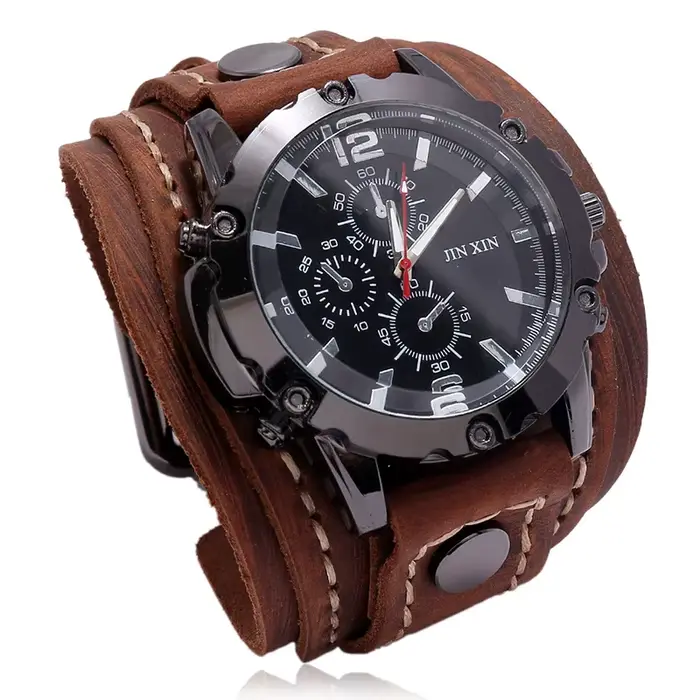 Montres à Quartz pour hommes montre-Bracelet de luxe 2024 bracelet en peau de vache montre de Style Punk
