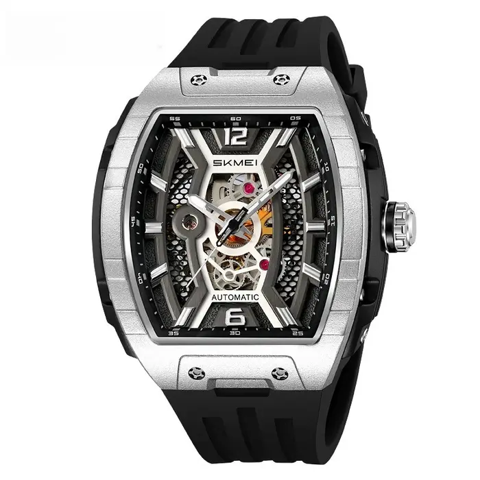 Montre squelette automatique pour hommes : boîtier en silicone