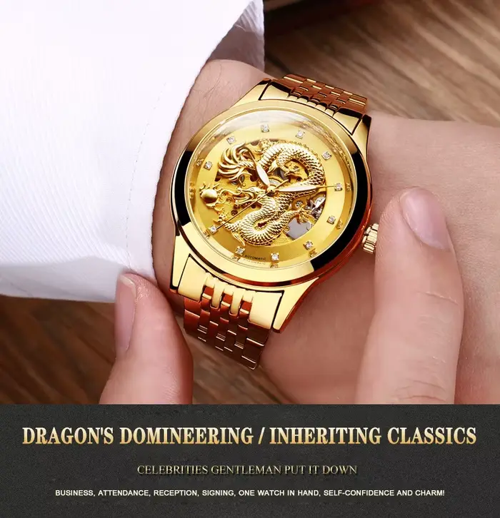 Montres mécaniques automatiques de luxe pour hommes, horloge Dragon doré, étanche, cadeau unique, marque supérieure