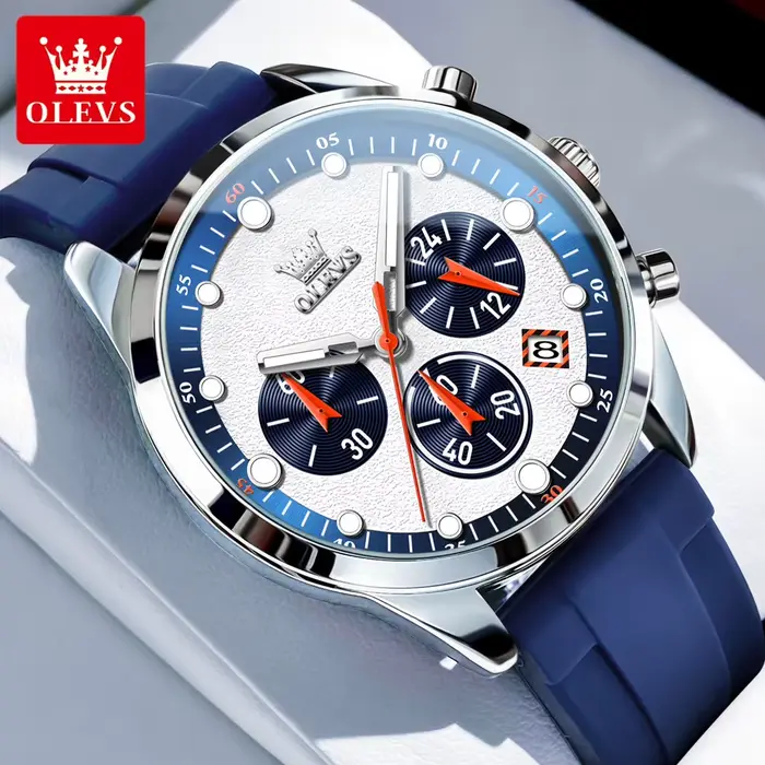 OLEVS-Montre-bracelet à quartz étanche pour homme, couleurs vives, bracelet en silicone, chronograph