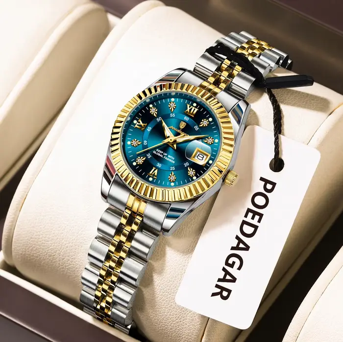 Montre POEDAGAR élégante en acier inoxydable avec fonction date automatique et résistance à l'eau pour femmes occasions spéciales