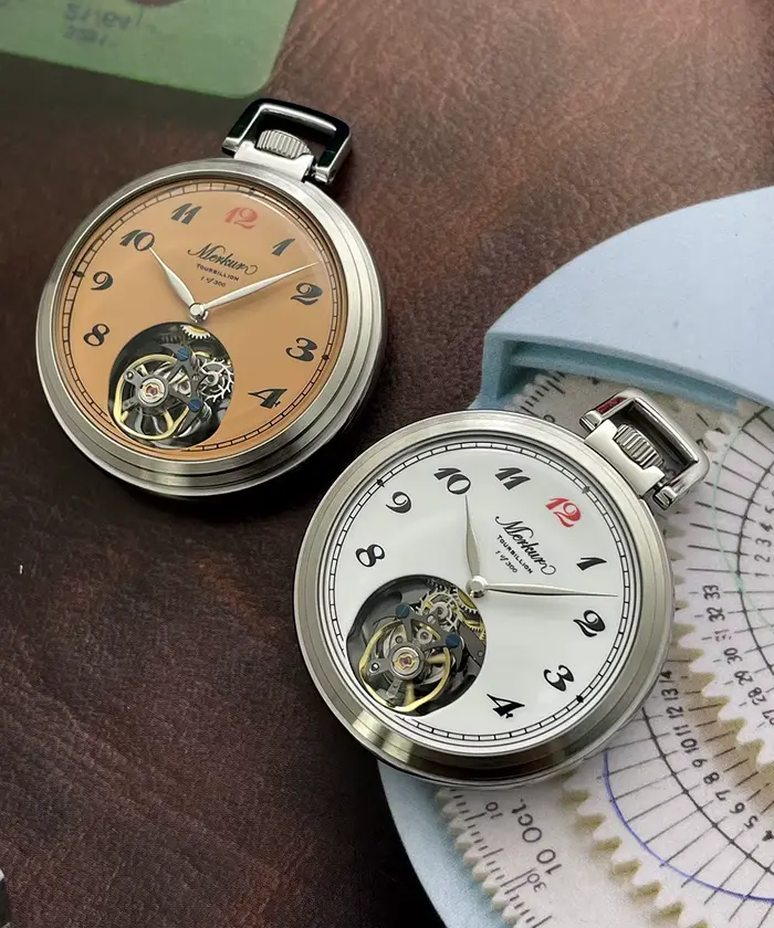 Merkur True Tourbillon montre de poche Vintage cadran en émail saumon